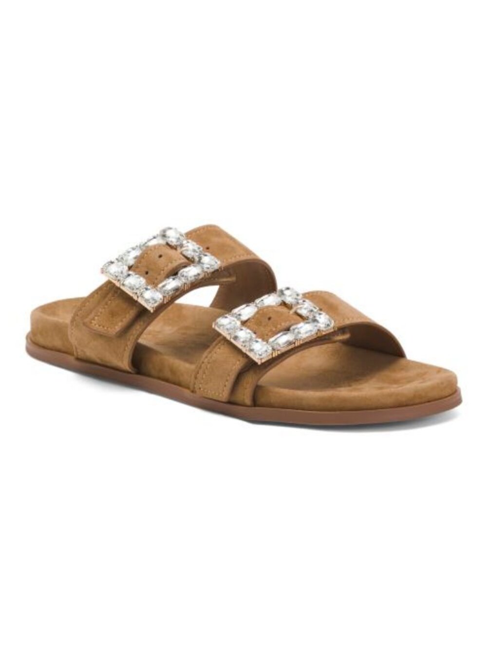 PEDRO ANTON Made In Spain Suede Footbed Flats With Jeweled Buckles